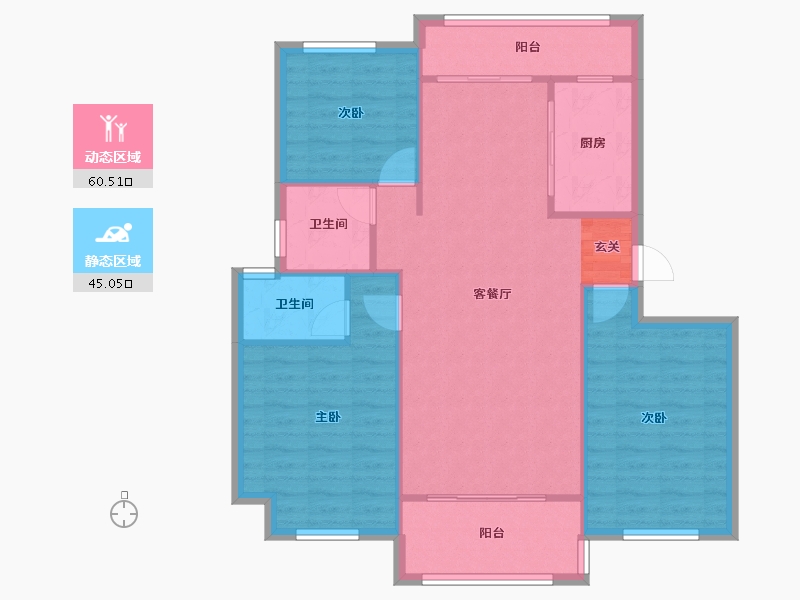 河南省-郑州市-光明索河湾H户型121m²-96.80-户型库-动静分区