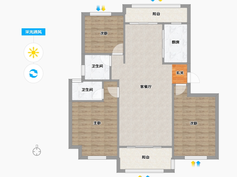 河南省-郑州市-光明索河湾H户型121m²-96.80-户型库-采光通风