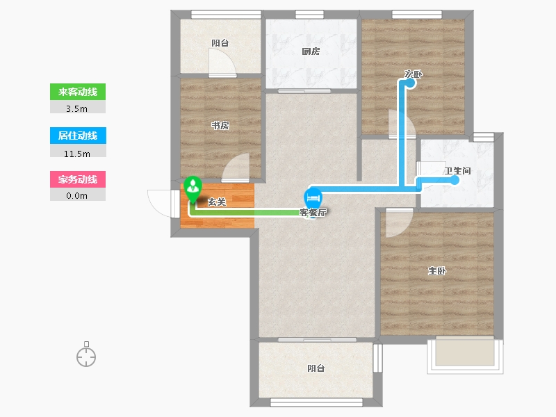 河南省-郑州市-郑西鑫苑名家1栋91m²-72.80-户型库-动静线