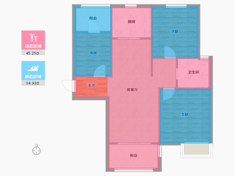 河南省-郑州市-郑西鑫苑名家1栋91m²-72.80-户型库-动静分区