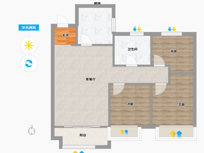 河南省-郑州市-郑西鑫苑名家5期47号楼89m²-71.20-户型库-采光通风