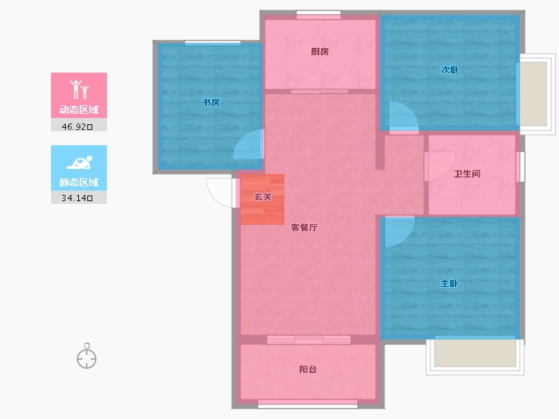 河南省-郑州市-郑西鑫苑名家1栋91m²-72.80-户型库-动静分区