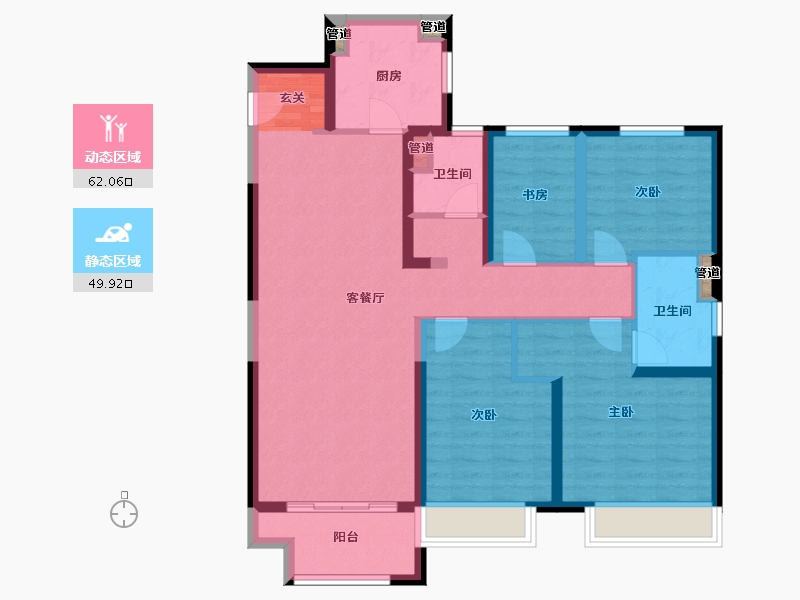 河南省-郑州市-新城郡望府书院6号楼,10号楼,11号楼,12号楼125m²-100.00-户型库-动静分区