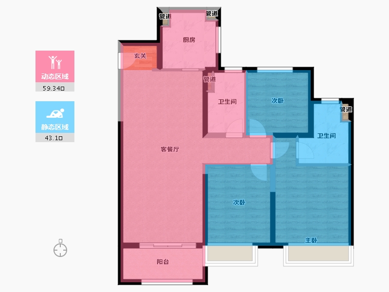 河南省-郑州市-新城郡望府书院1号楼,书院3号楼,书院4号楼,书院7号楼,书院8号楼,13号楼-92.00-户型库-动静分区