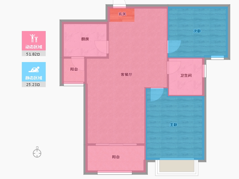 河南省-郑州市-大溪地一号南苑6号楼,12号院11号楼,1号院南院13号楼88m²-70.40-户型库-动静分区