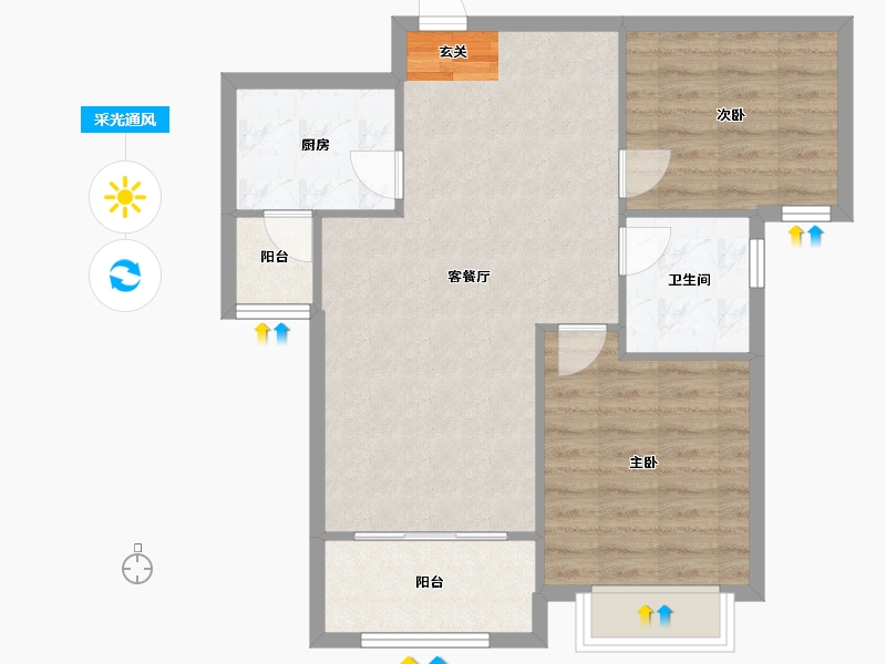 河南省-郑州市-大溪地一号南苑6号楼,12号院11号楼,1号院南院13号楼88m²-70.40-户型库-采光通风