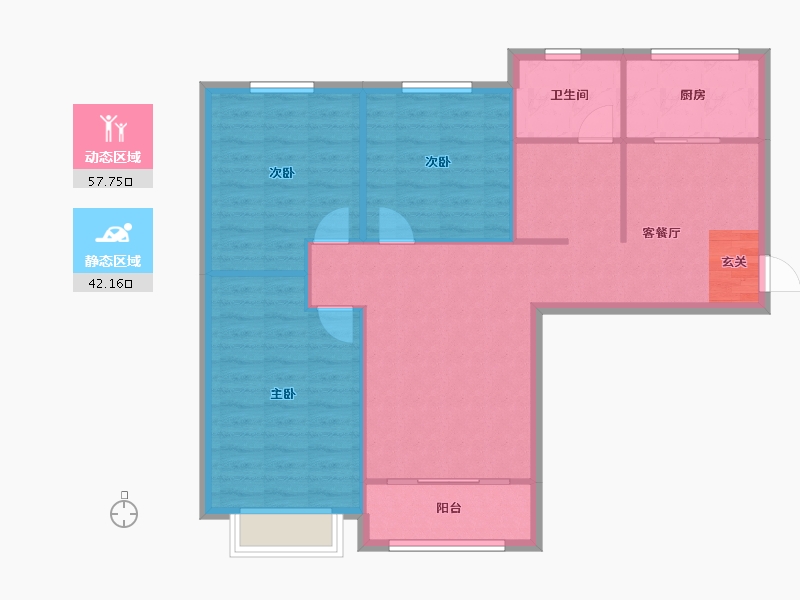 河南省-郑州市-大溪地一号南苑6号楼,12号院11号楼,1号院南院13号楼114m²-91.40-户型库-动静分区