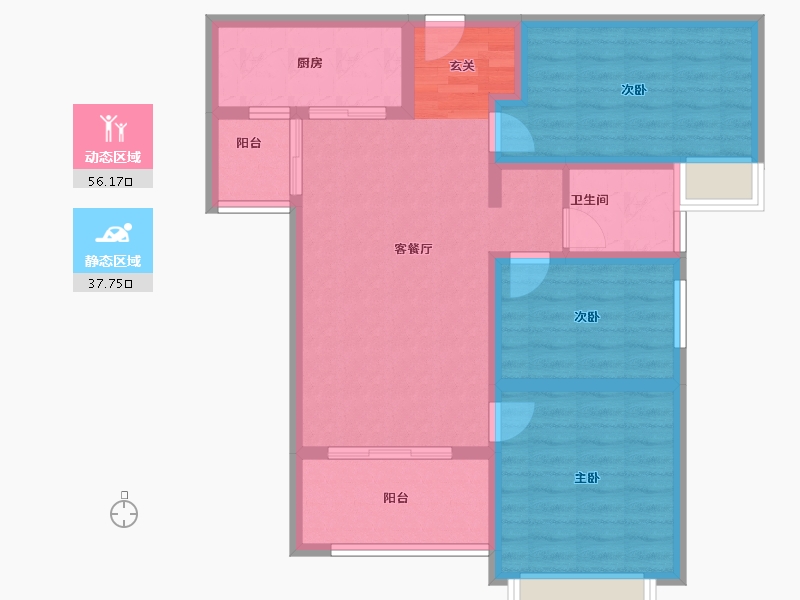 河南省-郑州市-瀚宇天悦湾2号院15号楼,2号院13号楼104m²-83.20-户型库-动静分区