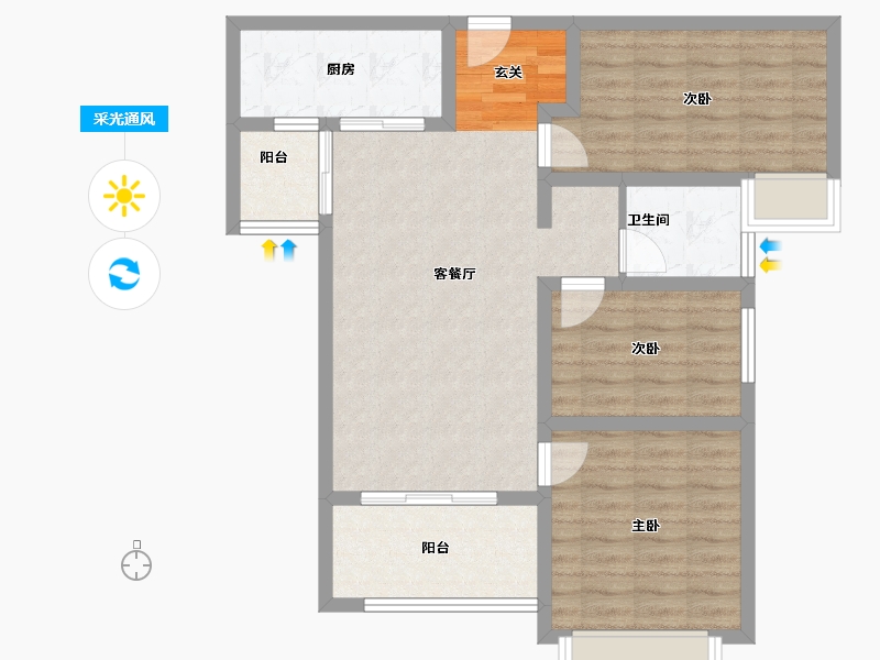 河南省-郑州市-瀚宇天悦湾2号院15号楼,2号院13号楼104m²-83.20-户型库-采光通风