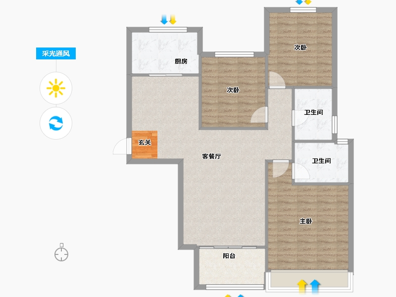 河南省-郑州市-瀚宇天悦湾2号院15号楼,2号院13号楼125m²-100.00-户型库-采光通风