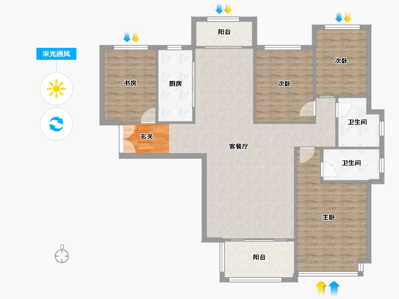 河南省-郑州市-瀚宇天悦湾1号院3166m²-132.80-户型库-采光通风