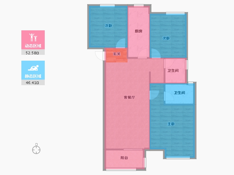 河南省-郑州市-金地格林小城60号楼,三期高层42号楼113m²-90.40-户型库-动静分区