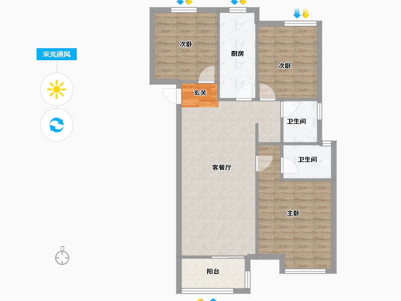 河南省-郑州市-金地格林小城60号楼,三期高层42号楼113m²-90.40-户型库-采光通风