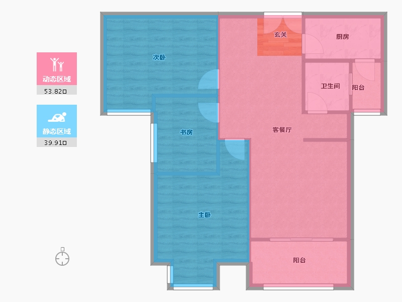 河南省-郑州市-建海绿荫半岛26号楼,30号楼,33号楼107m²-85.60-户型库-动静分区