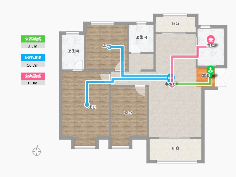 河南省-郑州市-建海绿荫半岛25号楼134m²-107.20-户型库-动静线