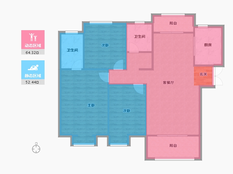 河南省-郑州市-建海绿荫半岛25号楼134m²-107.20-户型库-动静分区