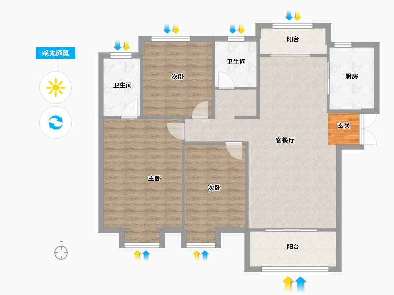 河南省-郑州市-建海绿荫半岛25号楼134m²-107.20-户型库-采光通风