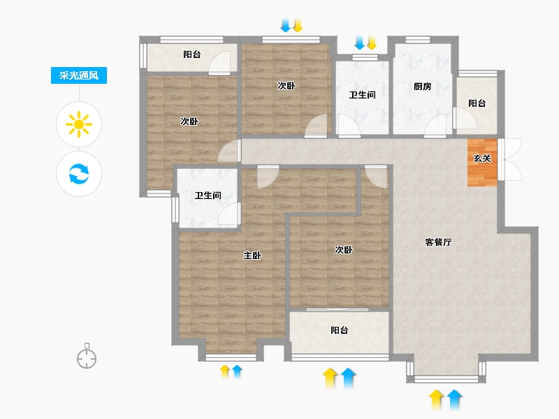 河南省-郑州市-建海绿荫半岛16号楼157m²-125.50-户型库-采光通风