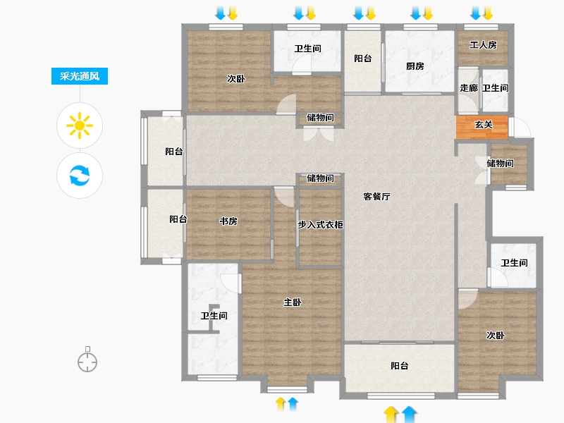 河南省-郑州市-建海绿荫半岛15号楼235m²-188.00-户型库-采光通风