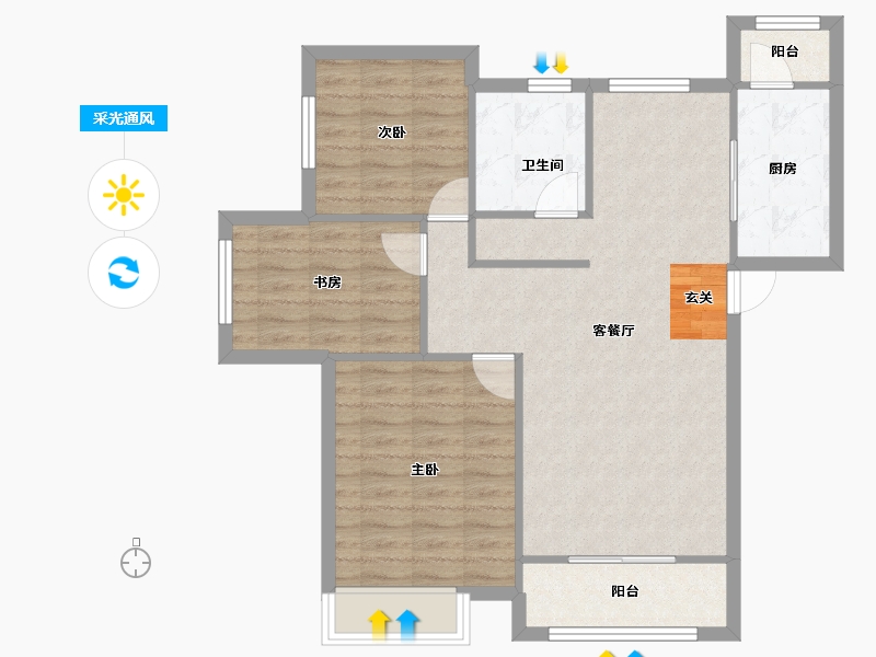 河南省-郑州市-郑西鑫苑名家1栋103m²-82.40-户型库-采光通风