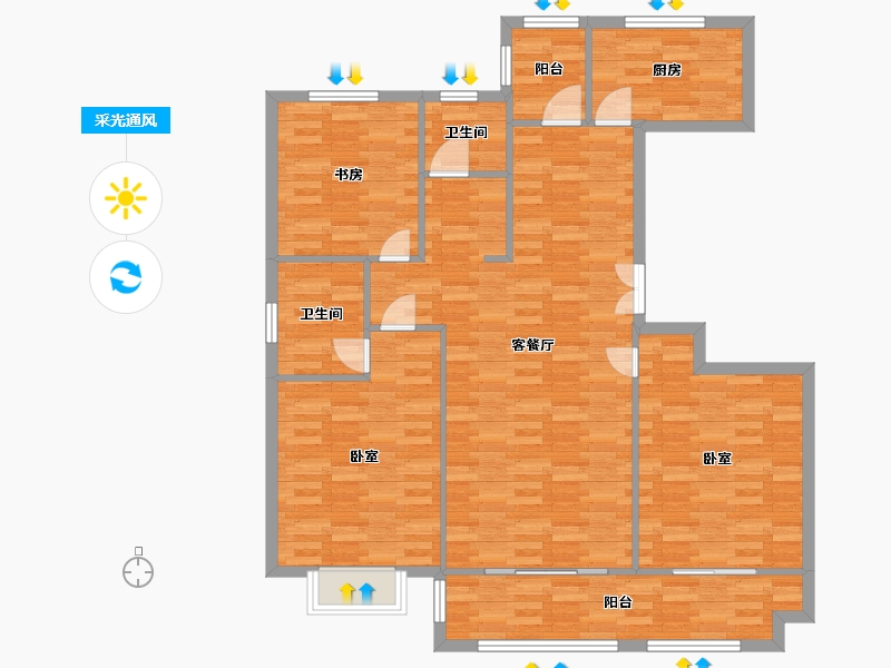 河南省-郑州市-翰林华府二期19号楼145m²-116.00-户型库-采光通风