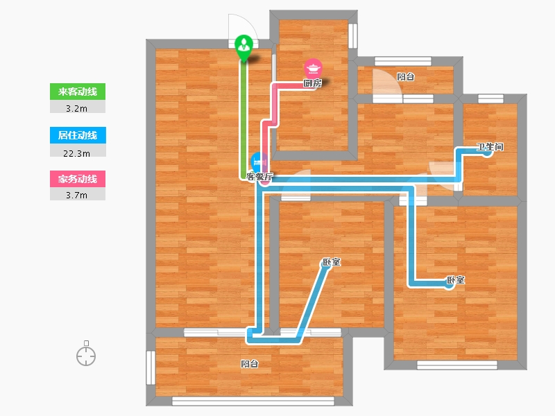 河南省-郑州市-融侨美域A2a户型94m²-75.20-户型库-动静线