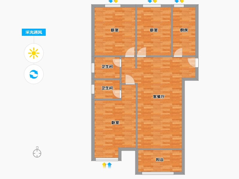 河南省-郑州市-正商智慧城C1户型128m²-102.23-户型库-采光通风