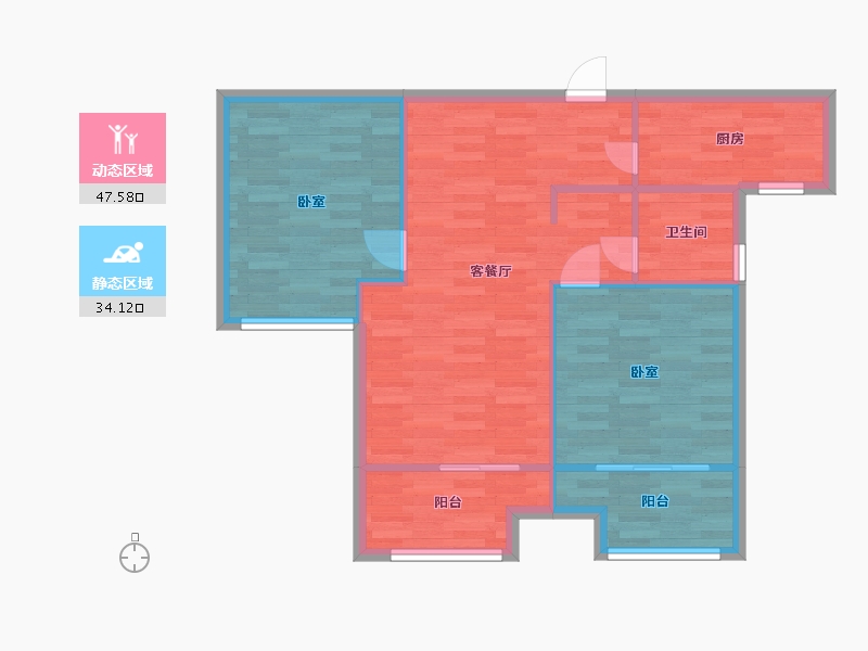 河南省-郑州市-正商智慧城A2户型92m²-74.20-户型库-动静分区