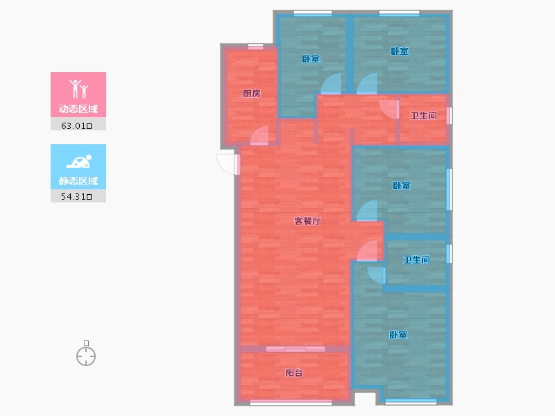 河南省-郑州市-正商智慧城F1户型133m²-104.93-户型库-动静分区