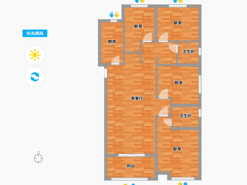 河南省-郑州市-正商智慧城F1户型133m²-104.93-户型库-采光通风