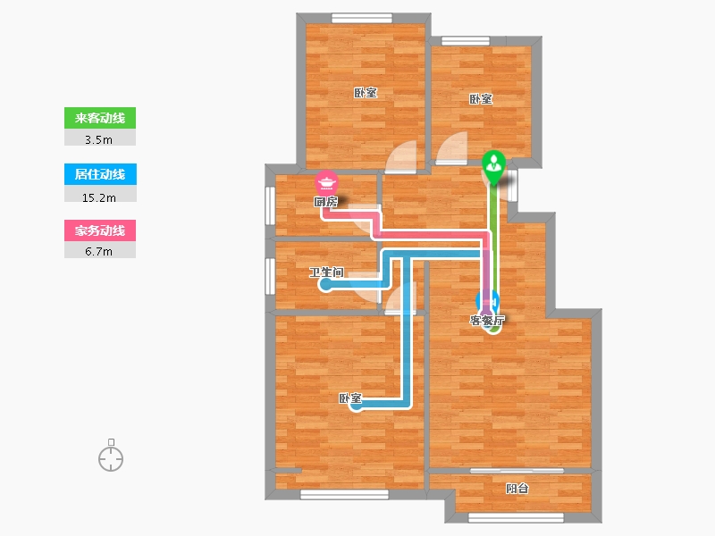 河南省-郑州市-浩创梧桐花语J户型95m²-76.09-户型库-动静线