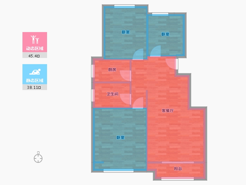 河南省-郑州市-浩创梧桐花语J户型95m²-76.09-户型库-动静分区