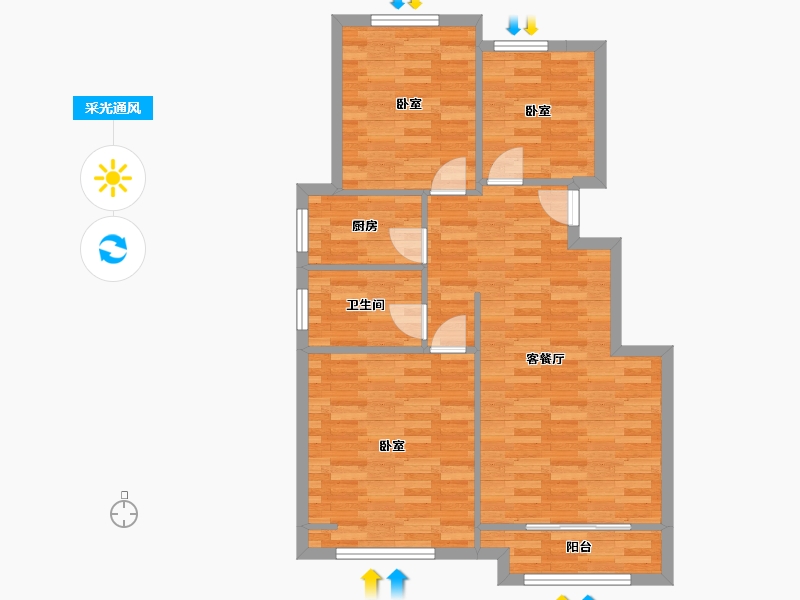 河南省-郑州市-浩创梧桐花语J户型95m²-76.09-户型库-采光通风