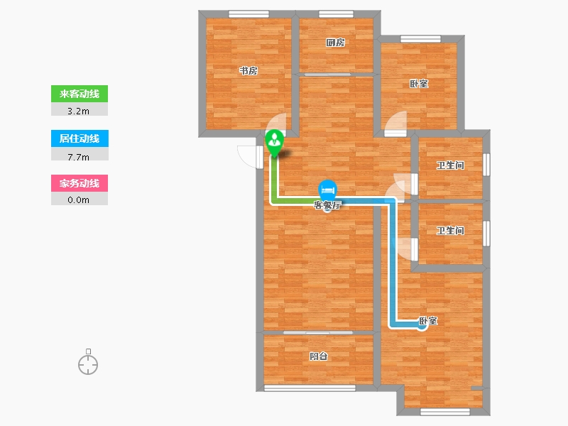 河南省-郑州市-浩创梧桐花语D户型116m²-93.24-户型库-动静线