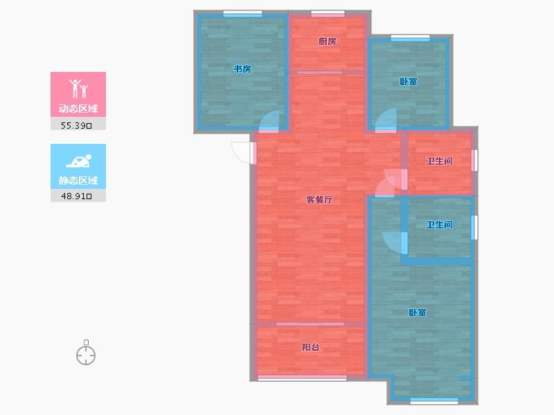 河南省-郑州市-浩创梧桐花语D户型116m²-93.24-户型库-动静分区