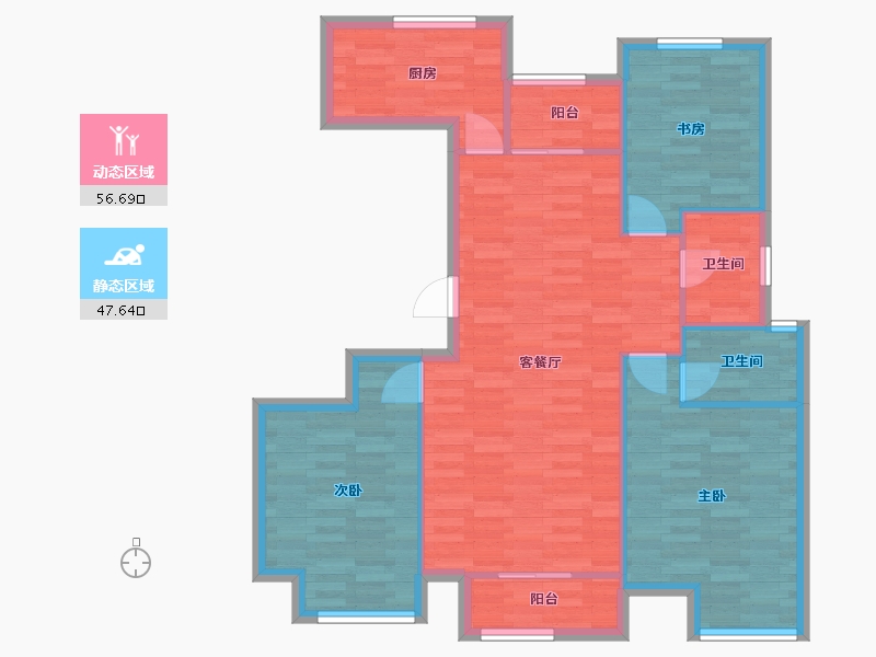 河南省-郑州市-浩创梧桐花语B户型118m²-94.84-户型库-动静分区