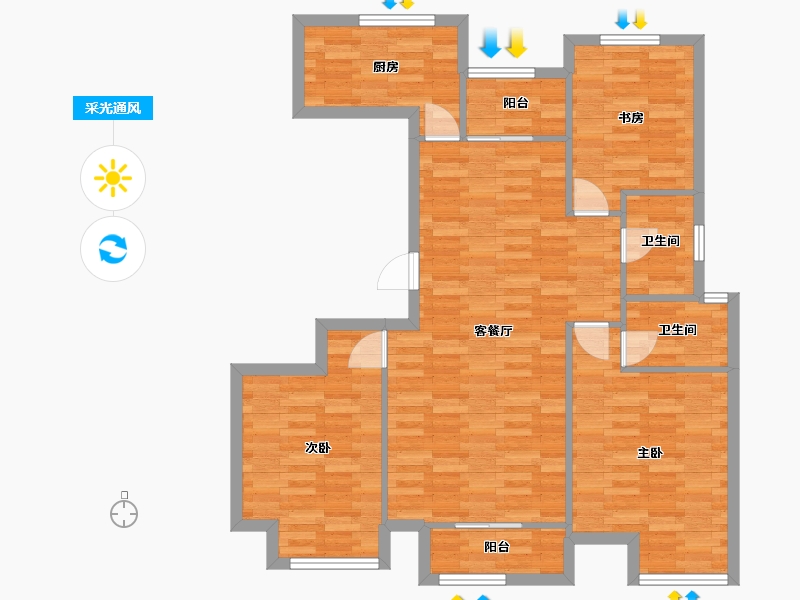 河南省-郑州市-浩创梧桐花语B户型118m²-94.84-户型库-采光通风