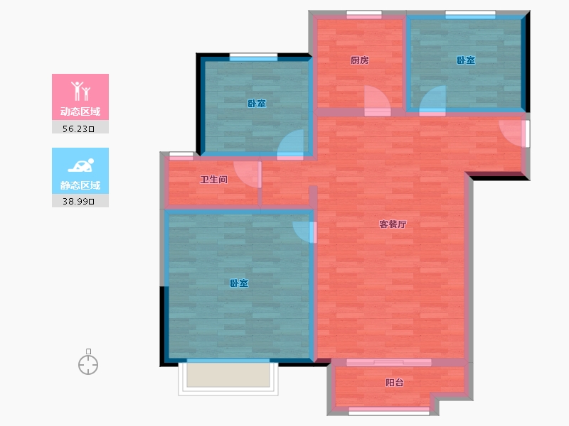 河南省-郑州市-康桥那云溪C1户型106m²-84.84-户型库-动静分区