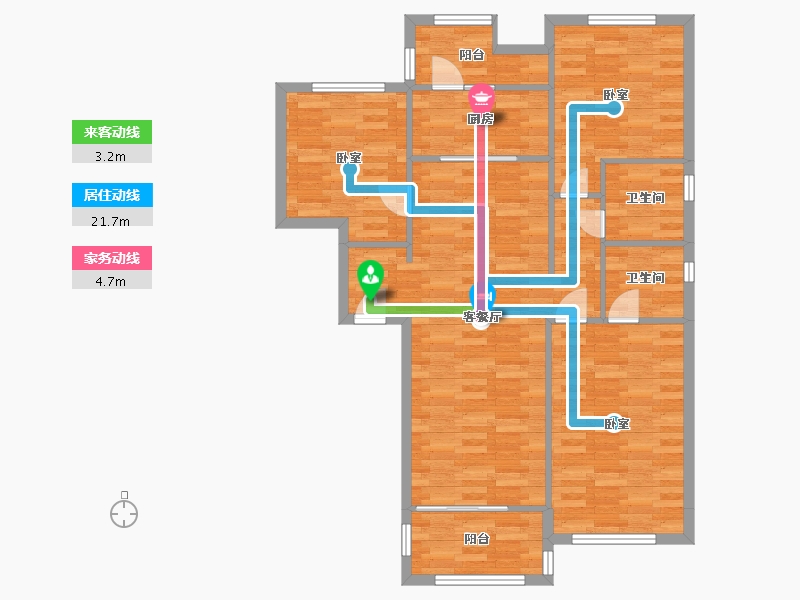 河南省-郑州市-龙湖天宸原著高层F户型120m²-96.01-户型库-动静线