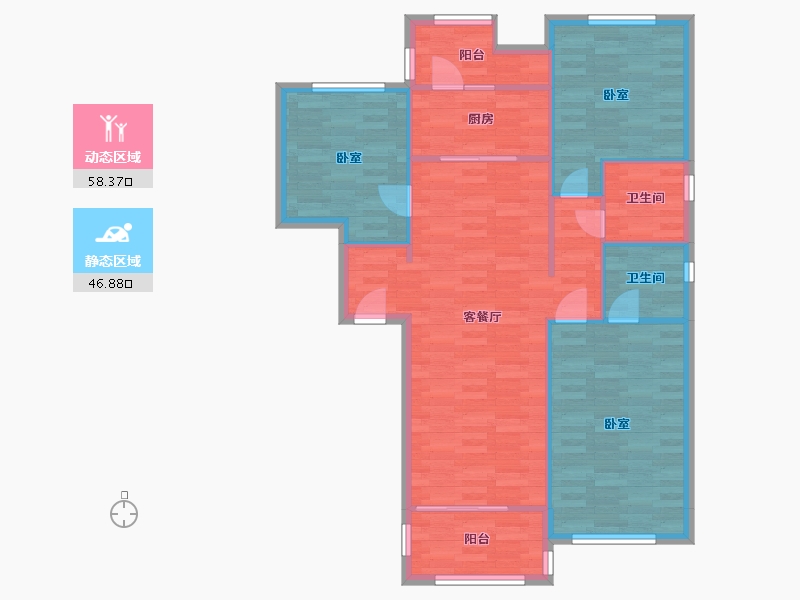 河南省-郑州市-龙湖天宸原著高层F户型120m²-96.01-户型库-动静分区