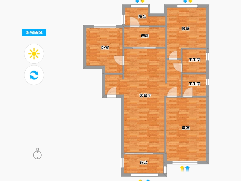 河南省-郑州市-龙湖天宸原著高层F户型120m²-96.01-户型库-采光通风