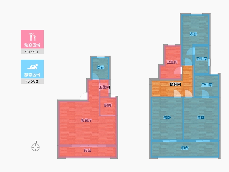 河南省-郑州市-龙湖天宸原著中叠150户型150m²-122.92-户型库-动静分区