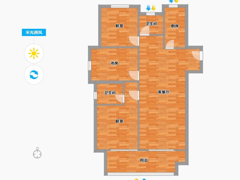 河南省-郑州市-浩创梧桐春晓C1户型118m²-94.13-户型库-采光通风