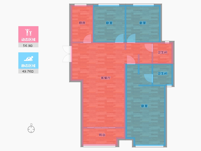 河南省-郑州市-嘉韵公园里C户型120m²-96.00-户型库-动静分区