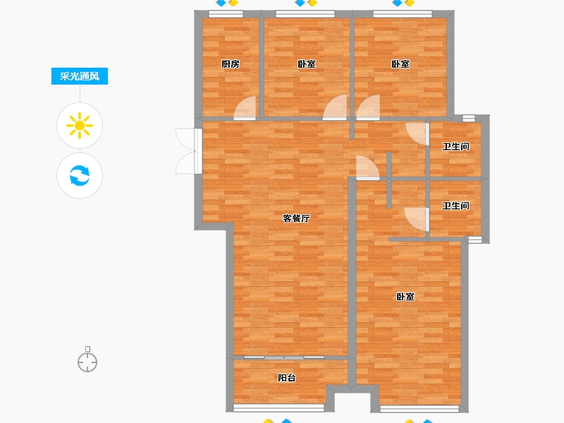 河南省-郑州市-嘉韵公园里C户型120m²-96.00-户型库-采光通风