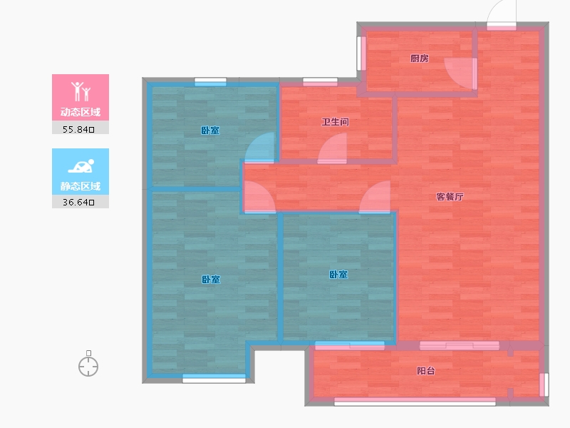 河南省-郑州市-嘉韵公园里8号楼B户型105m²-84.30-户型库-动静分区