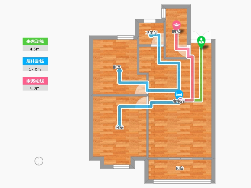 河南省-郑州市-鑫苑航美国际智慧城A户型80m²-64.30-户型库-动静线