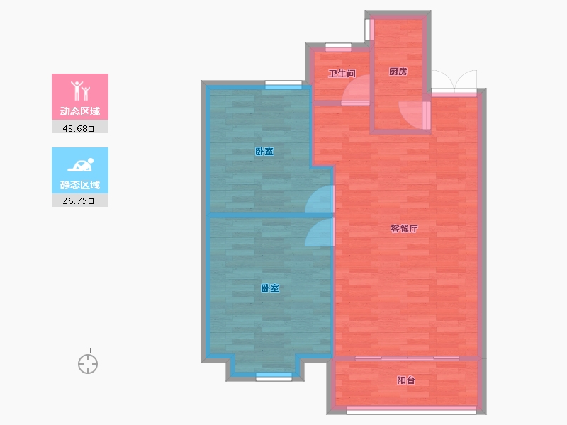 河南省-郑州市-鑫苑航美国际智慧城A户型80m²-64.30-户型库-动静分区