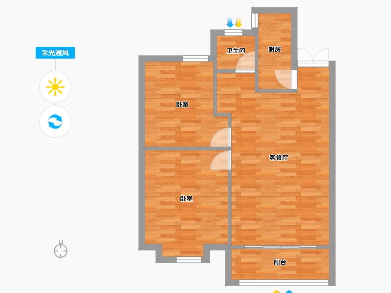 河南省-郑州市-鑫苑航美国际智慧城A户型80m²-64.30-户型库-采光通风