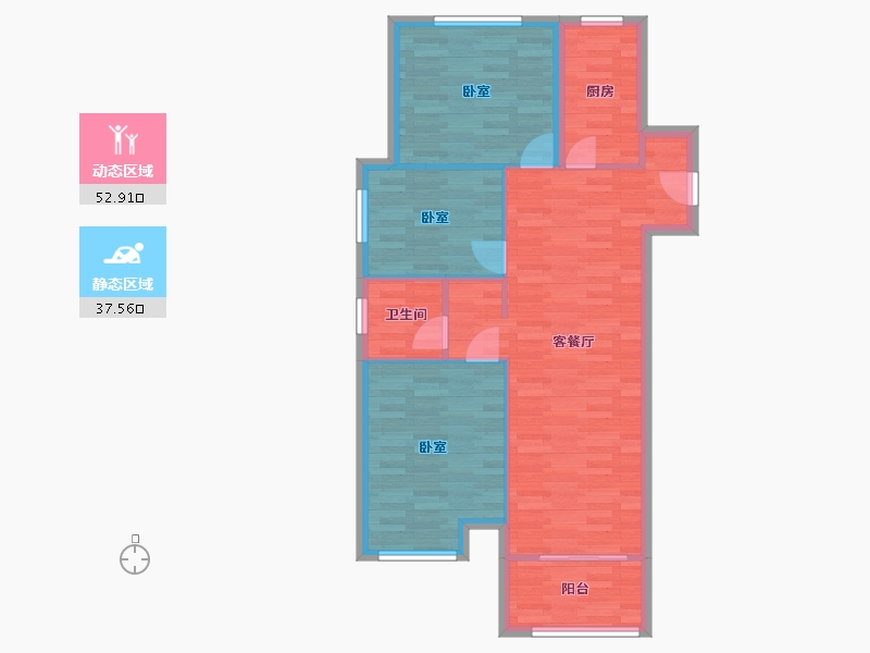 河南省-郑州市-鑫苑航美国际智慧城C1户型103m²-82.11-户型库-动静分区